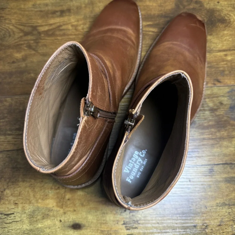 Vintage Foundry Co Leather Harness Brown Zip Ankle Boots Mens Size 12
